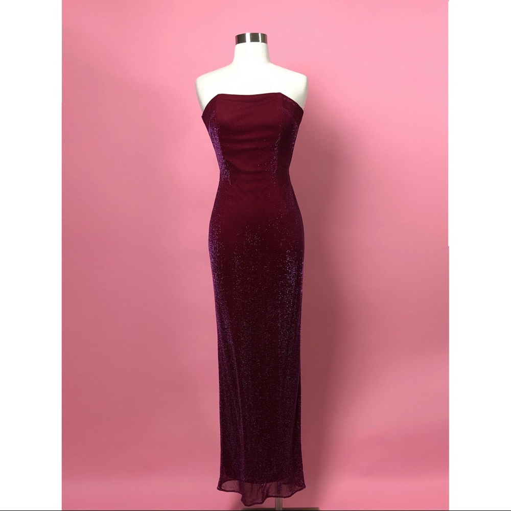 Vintage Y2K Gunne Sax strapless pink maxi evening gown dress XS
